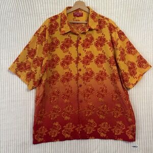 Vinatge JNCO Jeans Tiger Ombré Orange Red Button Up Short Sleeve Shirt Sz XXL